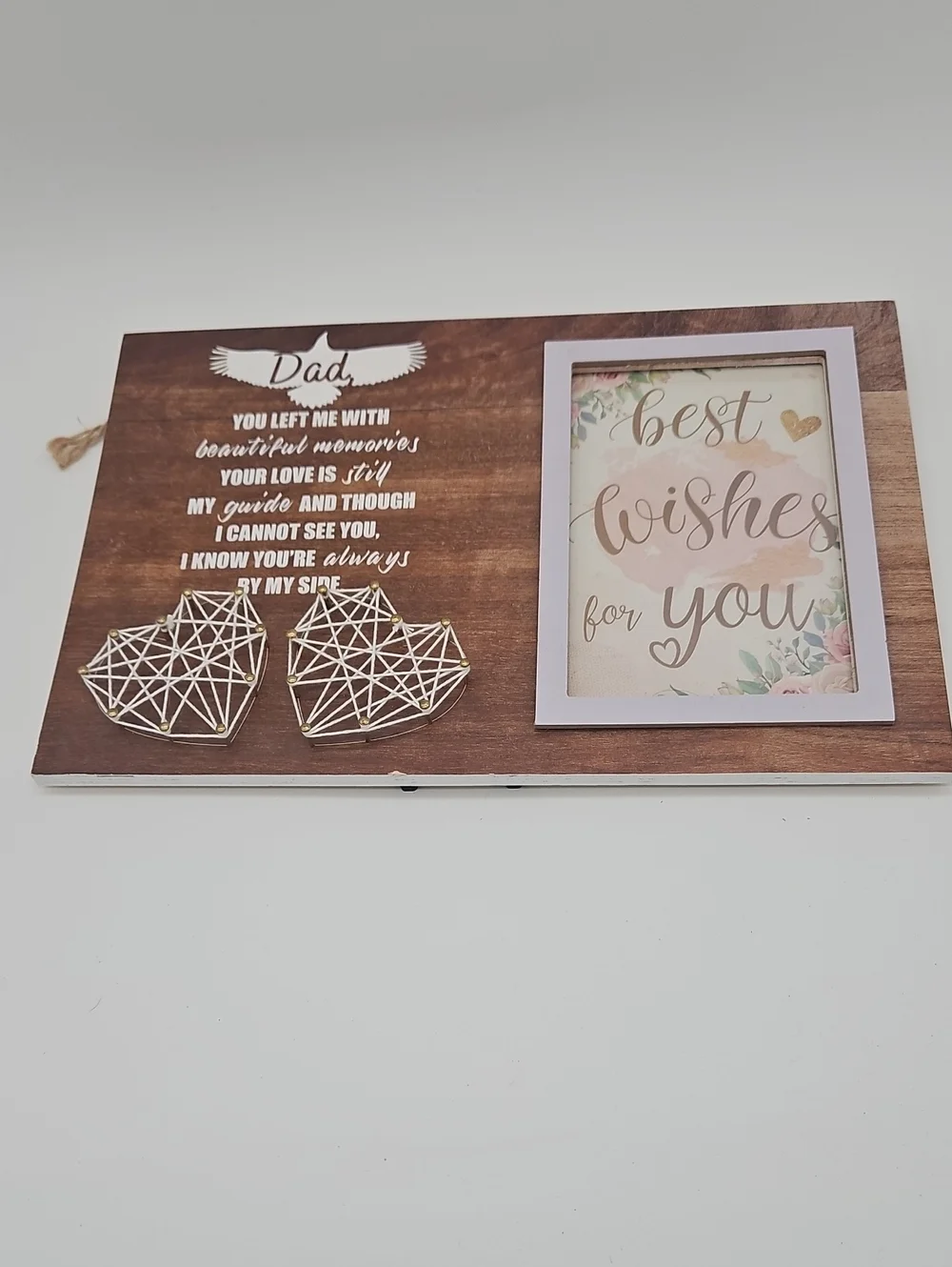 Dad Memorial Wood Photo Frame with Gold Heart Accents - Brown